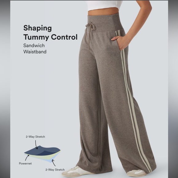 NWOT Halara ribbed high waisted wide leg lounge pants size large taupe - Picture 11 of 13